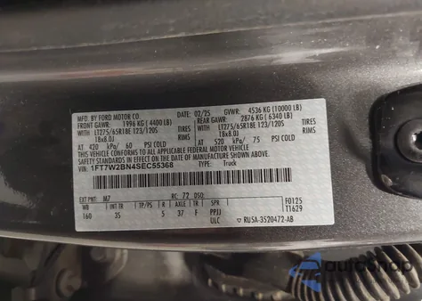 2025 Ford F-250 Xlt from USA, damaged, VIN 1FT7W2BN4SEC55368